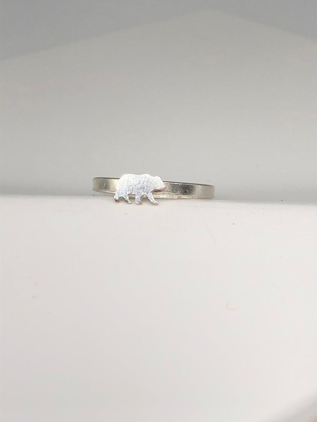 silver bear ring with flat band