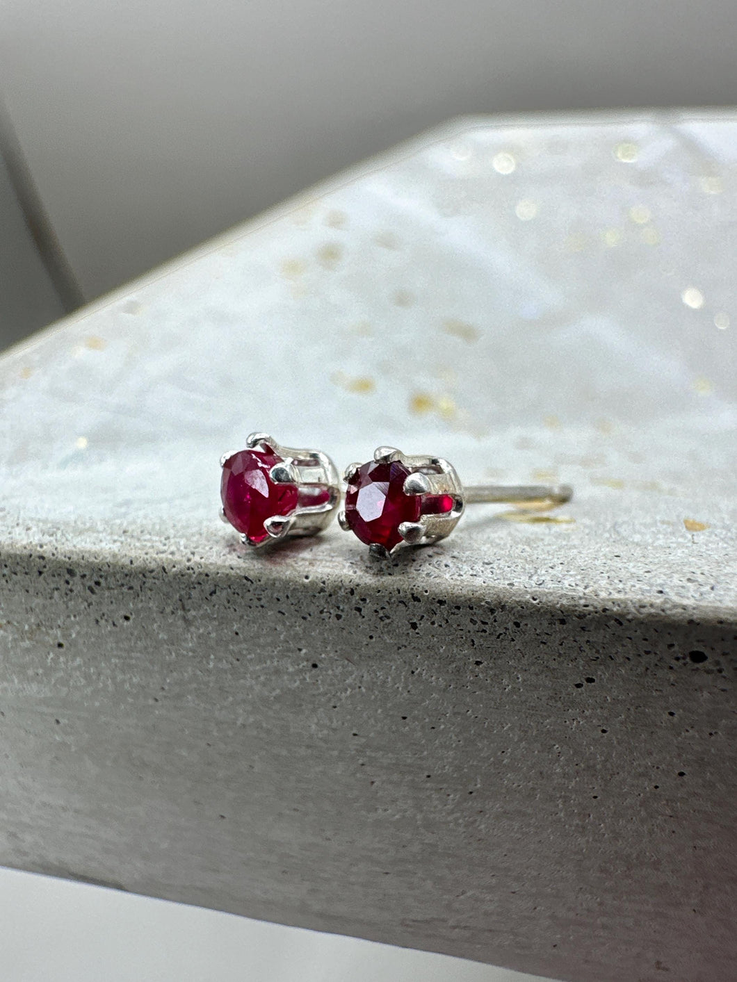 natural ruby stud earrings - 3mm