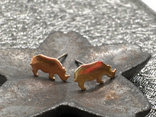 Load image into Gallery viewer, brass rhinoceros earrings
