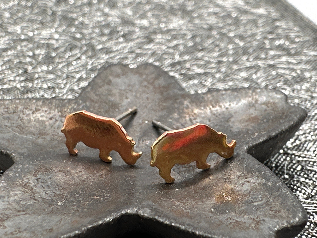 brass rhinoceros earrings