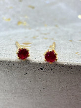 Load image into Gallery viewer, ruby stud earrings in gold - 2mm
