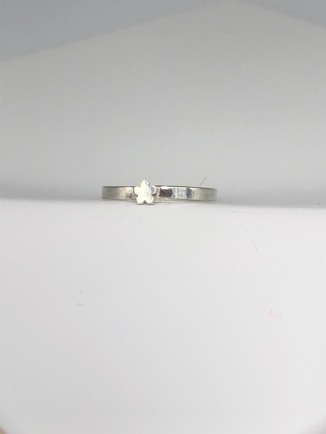 silver flower ring with flat band