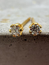 Load image into Gallery viewer, white diamond stud earrings in gold - 2mm
