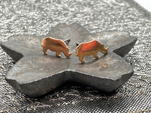 Load image into Gallery viewer, brass rhinoceros earrings
