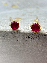 Load image into Gallery viewer, ruby stud earrings in gold - 2mm
