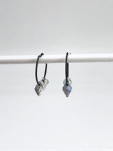 Load image into Gallery viewer, black hoops with silver beads
