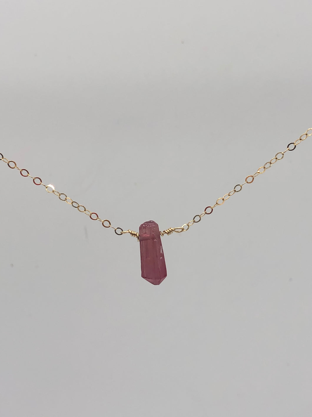 pink tourmaline pendant on gold-filled chain