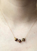 Load image into Gallery viewer, gold cord necklace with gold and copper glass beads
