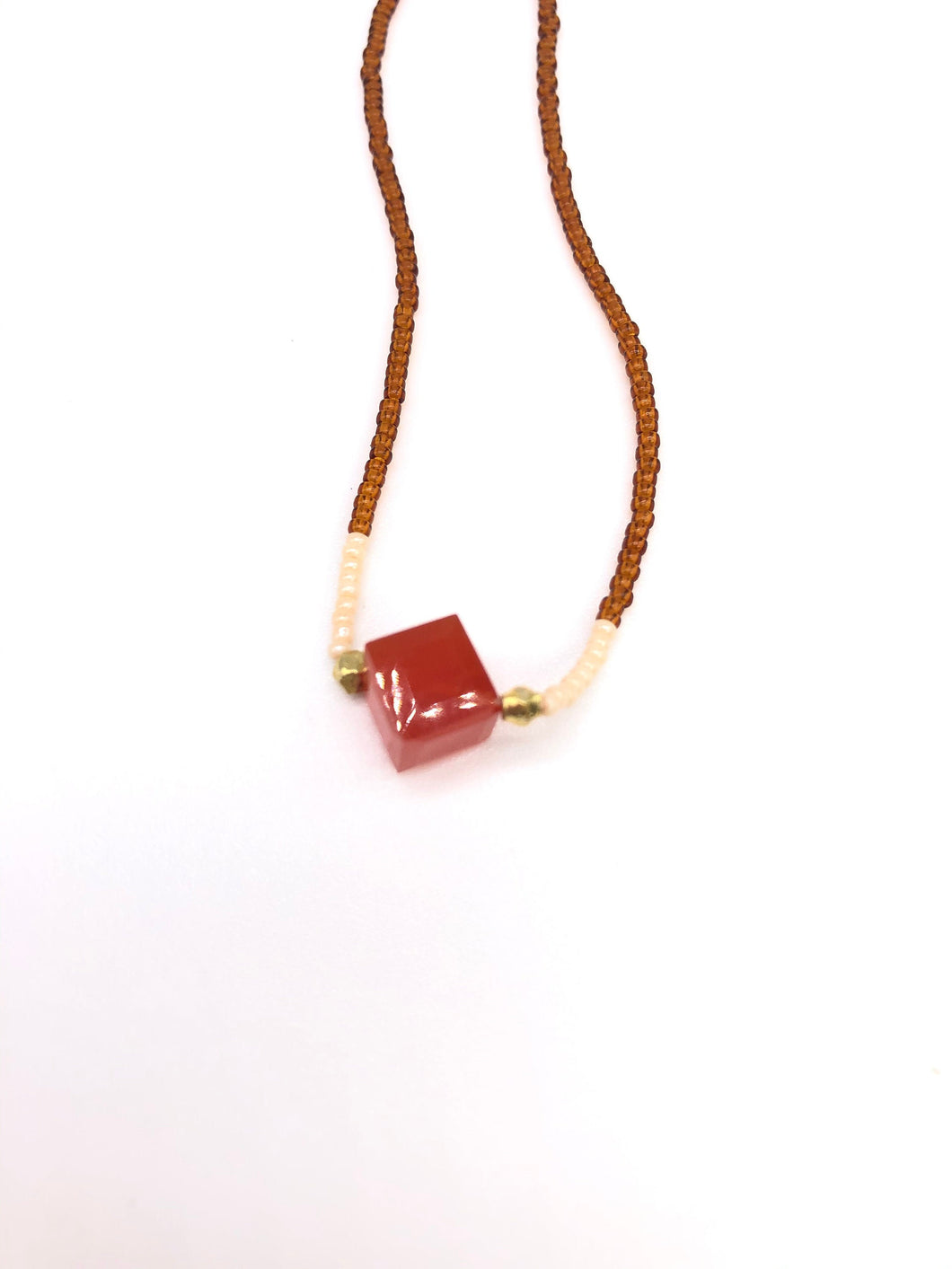 carnelian cube bead necklace