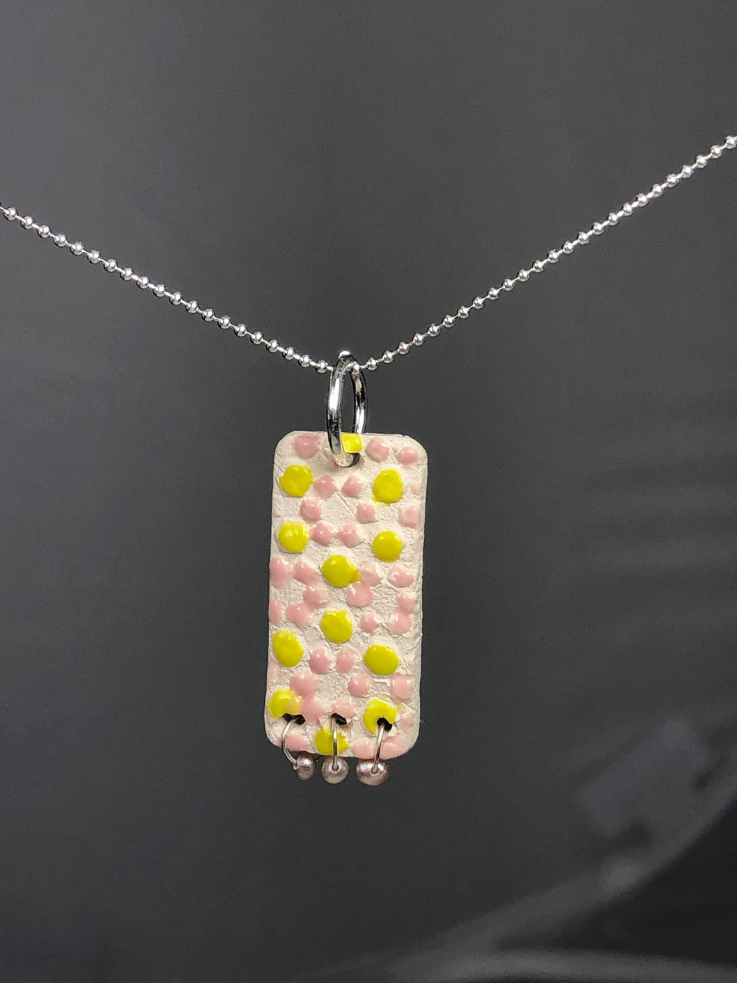 pink, chartreuse and pearls pendant